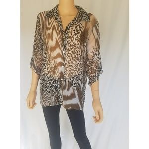 JM Collection Pleated Leopard Print Blouse